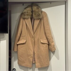 Topshop Tan Trench Coat with Faux Fur Collar
